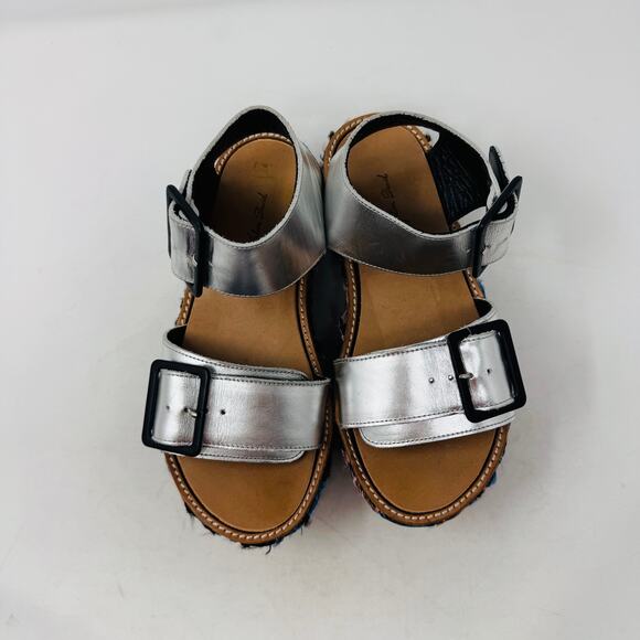 John David Silver Platform Sandals 38 Chunky Embroidered Sole Festival Shoe - Picture 6 of 12